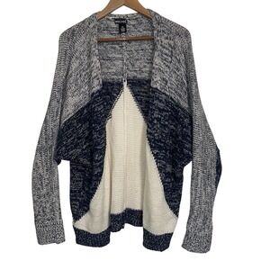 Wet Seal Cardigan Sweater Open‎ Front Blue Cream Knit M/L Cozy W/ Pockets